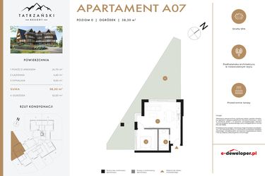 Rzut - Mieszkanie na sprzedaż 2 pokoje o powierzchni 38,3 m² - numer A07 w Tatrzański Resort