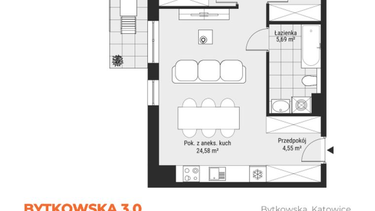 Rzut - Mieszkanie na sprzedaż 3 pokoje o powierzchni 55,06 m² - numer 53 w Bytkowska 3.0