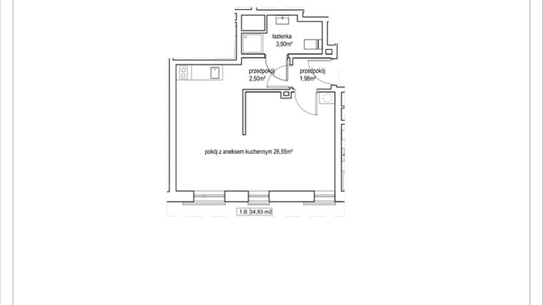 Rzut - Mieszkanie na sprzedaż 1 pokój o powierzchni 34,93 m² - numer 4/2. w Apartamenty Nowy Targ