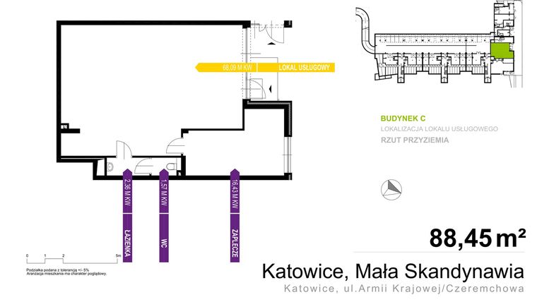 Rzut - Lokal użytkowy na sprzedaż 1 pokój o powierzchni 88,45 m² - numer 6 w Mała Skandynawia