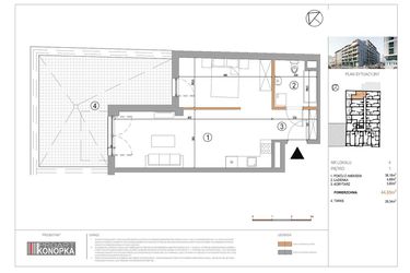 Rzut - Mieszkanie na sprzedaż 1 pokój o powierzchni 44,65 m² - numer A1/4 w 5th Avenue Apartments