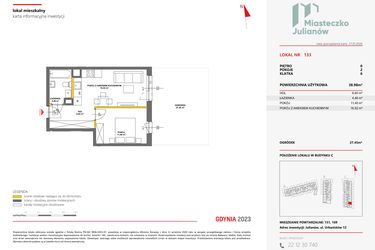 Rzut - Mieszkanie na sprzedaż 2 pokoje o powierzchni 39,02 m² - numer 133 w Miasteczko Julianów