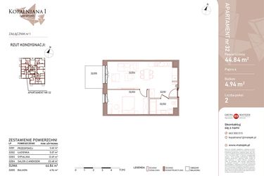 Rzut - Mieszkanie na sprzedaż 2 pokoje o powierzchni 44,84 m² - numer 32 w Kopalniana