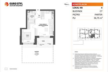 Rzut - Mieszkanie na sprzedaż 2 pokoje o powierzchni 36,75 m² - numer C7.4 w Konstelacja etap IV
