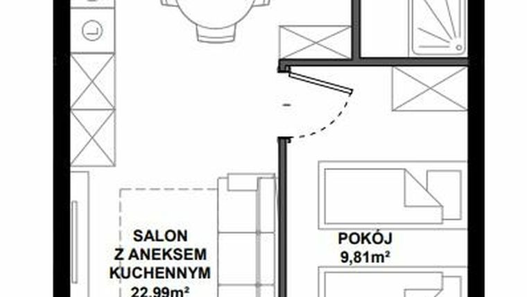 Rzut - Mieszkanie na sprzedaż 2 pokoje o powierzchni 38,09 m² - numer C.5 w Apartamenty Bałtyk