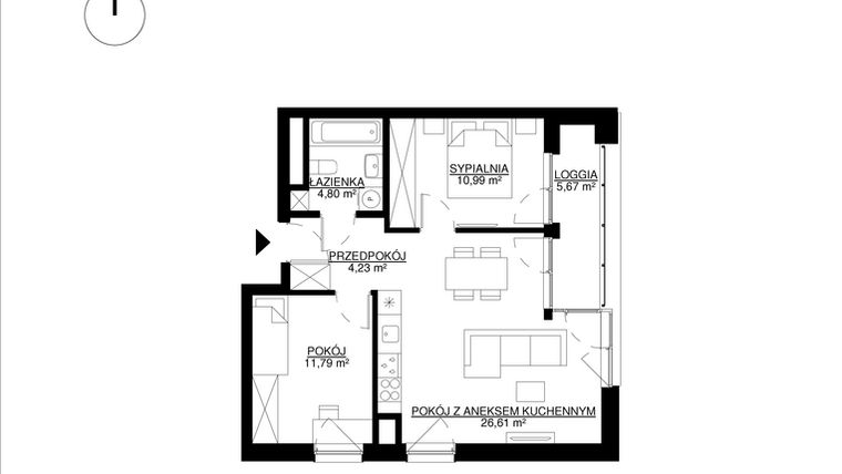 Rzut - Mieszkanie na sprzedaż 3 pokoje o powierzchni 58,42 m² - numer M7 w KrakoVska etap 2
