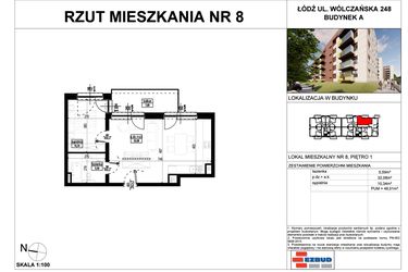 Rzut - Mieszkanie na sprzedaż 2 pokoje o powierzchni 48,01 m² - numer A.8 w Wólczańska 248 - etap II