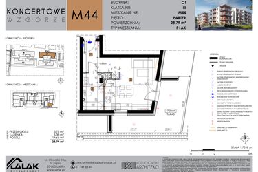 Rzut - Mieszkanie na sprzedaż 1 pokój o powierzchni 28,79 m² - numer C1_M44/P w Koncertowe Wzgórze etap II
