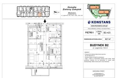 Rzut - Mieszkanie na sprzedaż 2 pokoje o powierzchni 42,7 m² - numer B2.23 w Osiedle Zielony Zakątek- etap II