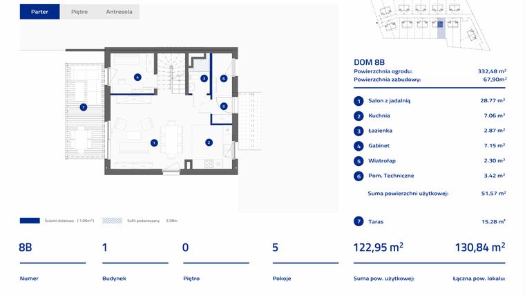 Rzut - Dom na sprzedaż 5 pokoi o powierzchni 122,95 m² - numer 8B w Osiedle Stasinek