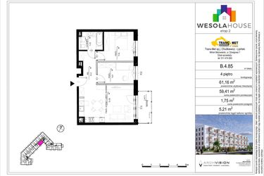 Rzut - Mieszkanie na sprzedaż 3 pokoje o powierzchni 59,41 m² - numer B.4.85 w Wesoła House Etap II