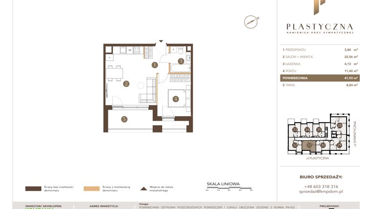 Rzut - Mieszkanie na sprzedaż 2 pokoje o powierzchni 41,93 m² - numer PK-LM-31 w Plastyczna Kamienica przy Sympatycznej