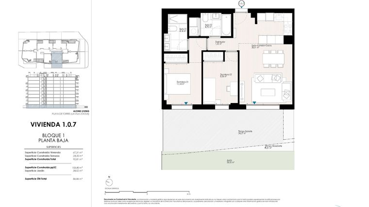 Rzut - Mieszkanie na sprzedaż 2 pokoje o powierzchni 95,81 m² - numer 1.0.7 w Apartamenty w La Vila Joiosa - 28003245