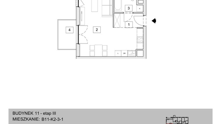 Rzut - Mieszkanie na sprzedaż 1 pokój o powierzchni 34,2 m² - numer B11-K2-3-1 w Żerniki na Novo III