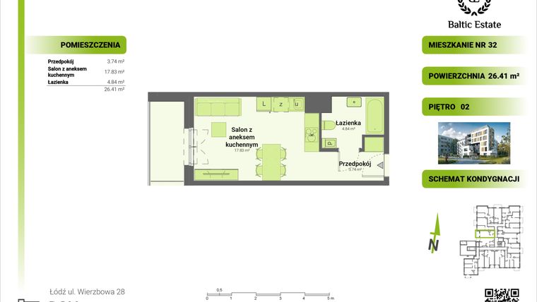 Rzut - Mieszkanie na sprzedaż 1 pokój o powierzchni 26,41 m² - numer 02.M.32 w Dom Architekta