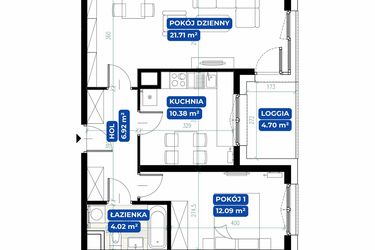 Rzut - Mieszkanie na sprzedaż 2 pokoje o powierzchni 55,12 m² - numer 22. w Ułanów 58
