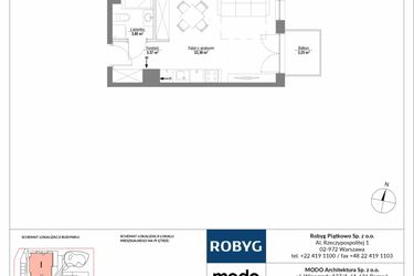 Rzut - Mieszkanie na sprzedaż 1 pokój o powierzchni 29,81 m² - numer 2M07 w Początek Piątkowo bud. I