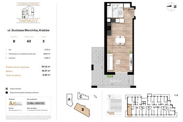 Rzut - Mieszkanie na sprzedaż 1 pokój o powierzchni 34,1 m² - numer B43 w Krzesławickie Tarasy