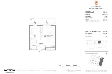 Rzut - Mieszkanie na sprzedaż 2 pokoje o powierzchni 39,5 m² - numer B2.06 w Kamienice Pruszczańskie