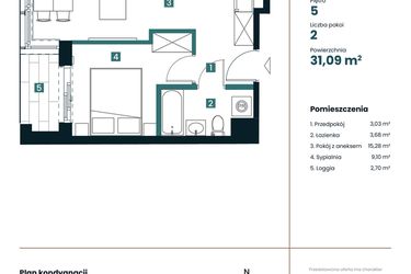 Rzut - Mieszkanie na sprzedaż 1 pokój o powierzchni 31,09 m² - numer M504 w Sea Breeze
