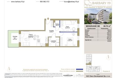 Rzut - Mieszkanie na sprzedaż 3 pokoje o powierzchni 60,7 m² - numer 8 w Barbary 19