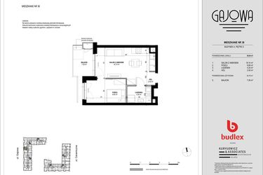 Rzut - Mieszkanie na sprzedaż 2 pokoje o powierzchni 36,04 m² - numer 36 w Gajowa bud. A