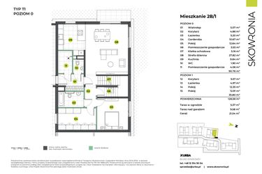 Rzut - Mieszkanie na sprzedaż 4 pokoje o powierzchni 126,56 m² - numer 2BL/1 w Skowronia