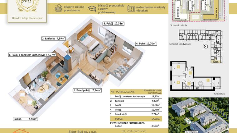 Rzut - Mieszkanie na sprzedaż 3 pokoje o powierzchni 54,98 m² - numer A.24 w Aleja Bohaterów