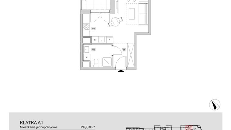 Rzut - Mieszkanie na sprzedaż 1 pokój o powierzchni 28,1 m² - numer A1.7.83 w ATAL Floriana