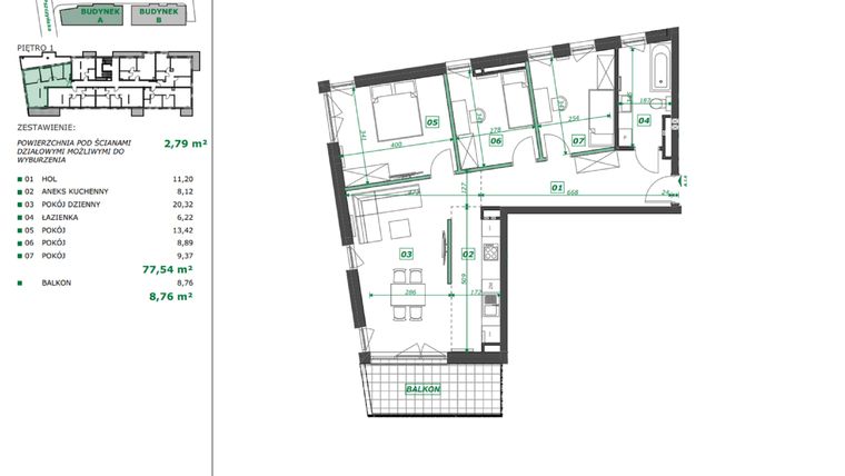 Rzut - Mieszkanie na sprzedaż 4 pokoje o powierzchni 80,33 m² - numer A.1.6 w Apartamenty Pszczyńska