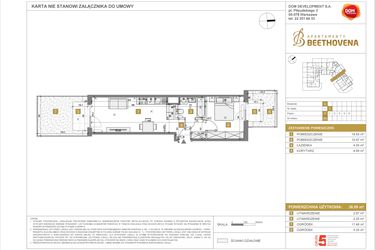 Rzut - Mieszkanie na sprzedaż 1 pokój o powierzchni 38,95 m² - numer D20 w Apartamenty Beethovena etap 2 - apartamenty inwestycyjne