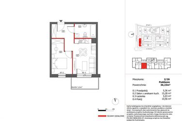Rzut - Mieszkanie na sprzedaż 2 pokoje o powierzchni 36,23 m² - numer 2/26 w Słoneczny Zakątek