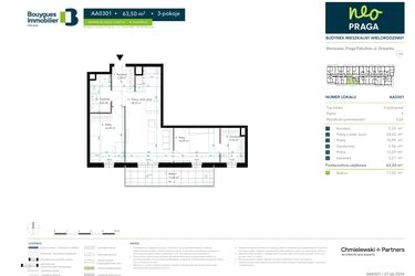 Rzut - Mieszkanie na sprzedaż 3 pokoje o powierzchni 63,5 m² - numer AA0301 w Neo Praga