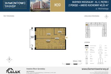 Rzut - Mieszkanie na sprzedaż 2 pokoje o powierzchni 40,33 m² - numer CM39 w Diamentowe Tarasy