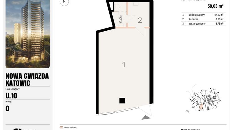 Rzut - Lokal użytkowy na sprzedaż 1 pokój o powierzchni 58,03 m² - numer U.10 w Nowa Gwiazda