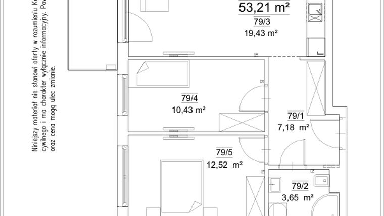 Rzut - Mieszkanie na sprzedaż 3 pokoje o powierzchni 53,21 m² - numer 5B/79 w FORTnatura etap II