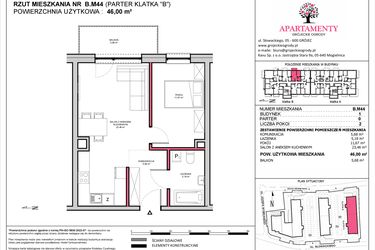 Rzut - Mieszkanie na sprzedaż 2 pokoje o powierzchni 46 m² - numer B.44 w Apartamenty Grójeckie Ogrody