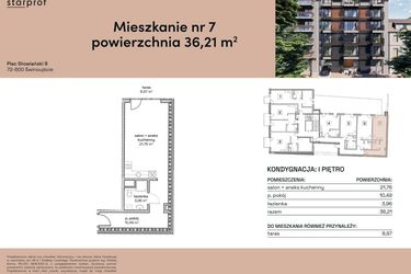 Rzut - Mieszkanie na sprzedaż 1 pokój o powierzchni 36,21 m² - numer M7 w Plac Słowiański 9
