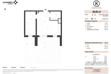 Rzut - Mieszkanie na sprzedaż 2 pokoje o powierzchni 40,88 m² - numer A/2/0.2 w Smardzewska 8