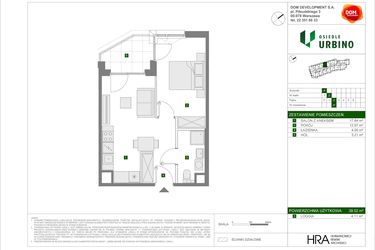 Rzut - Mieszkanie na sprzedaż 2 pokoje o powierzchni 38,02 m² - numer 5.1.A.47 w Osiedle Urbino etap 5