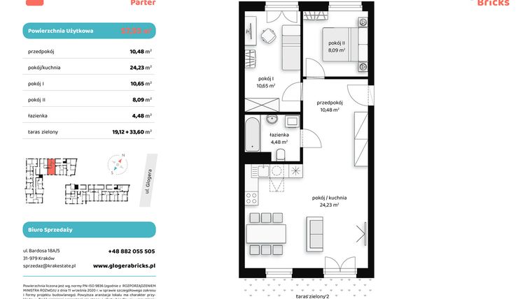 Rzut - Mieszkanie na sprzedaż 3 pokoje o powierzchni 57,93 m² - numer M III.0.3 w Glogera Bricks