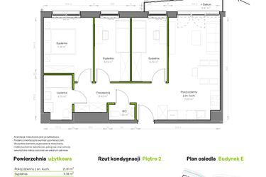 Rzut - Mieszkanie na sprzedaż 4 pokoje o powierzchni 65,17 m² - numer E/025 w Szmaragdowy Park