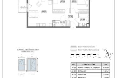 Rzut - Mieszkanie na sprzedaż 3 pokoje o powierzchni 65,02 m² - numer 5.A.30 w Nowe Południe bud. 5