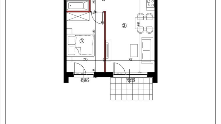 Rzut - Mieszkanie na sprzedaż 2 pokoje o powierzchni 41,74 m² - numer 28 w Andersa 3