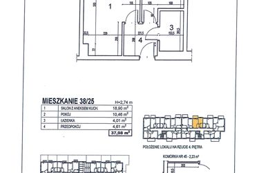 Rzut - Mieszkanie na sprzedaż 2 pokoje o powierzchni 37,98 m² - numer 38/25 w Osiedle Jodłowa bud. D