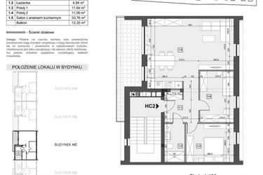Rzut - Mieszkanie na sprzedaż 3 pokoje o powierzchni 69,15 m² - numer HC2 w Wzgórze Zelwerowicza
