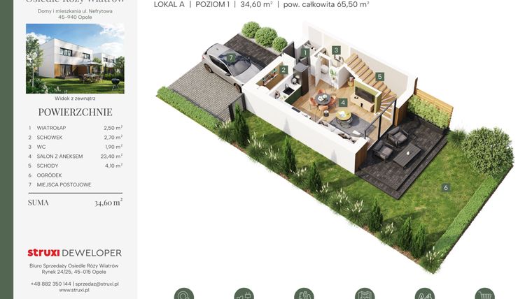 Rzut - Mieszkanie na sprzedaż 3 pokoje o powierzchni 65,29 m² - numer BNf1_06_AP w Osiedle Róży Wiatrów Nefrytowa