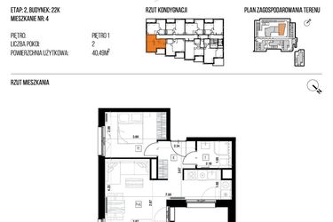 Rzut - Mieszkanie na sprzedaż 2 pokoje o powierzchni 40,49 m² - numer 22K/04 w NATURAMA II