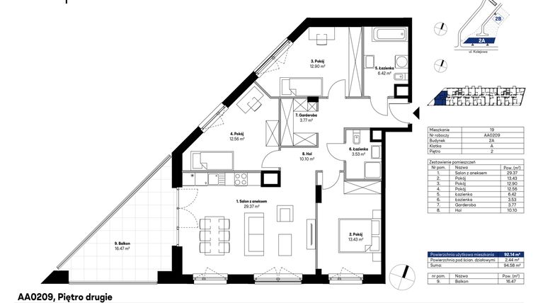Rzut - Mieszkanie na sprzedaż 4 pokoje o powierzchni 92,06 m² - numer AA0209 w NU2 Warszawa Wola