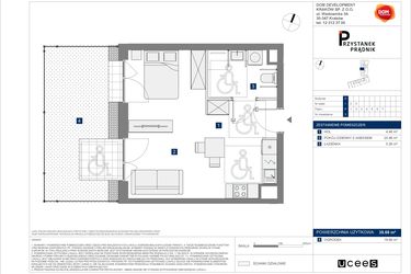 Rzut - Mieszkanie na sprzedaż 1 pokój o powierzchni 35,68 m² - numer 3 w Przystanek Prądnik